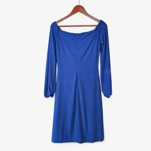 Lauren Ralph Lauren Square Neck Balloon Sleeve Ruched Dress in Sapphire Blue 6 - Picture 2 of 10